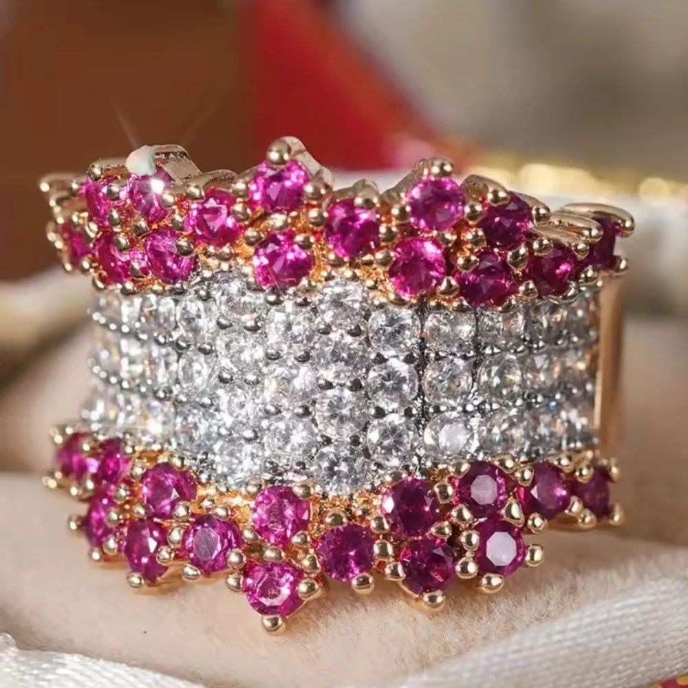 Opulent Ruby Diamond Wide Band Ring in Yellow Gold - Picture 6 of 12